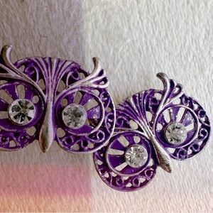 Kitschy Owl Earrings - Metal Purple